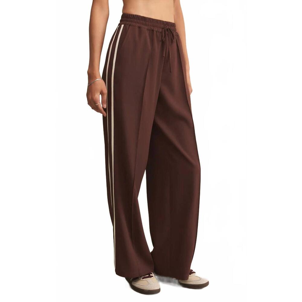 Z Supply Brown Wide-Leg Track Pants with Cream Side Stripes